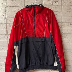 Vintage 90s Retro Bill Blass Blue Red Wind Breaker Pullover Jacket Large